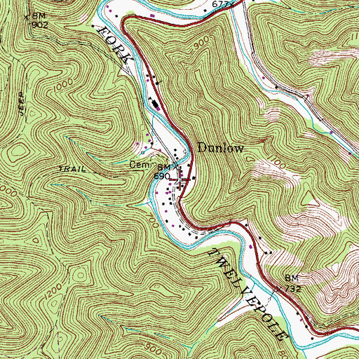 Topographic Map of Dunlow, WV