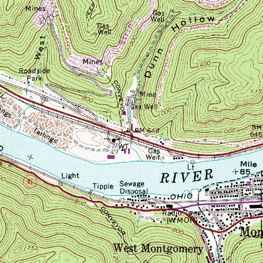 Topographic Map of Dunn Hollow, WV