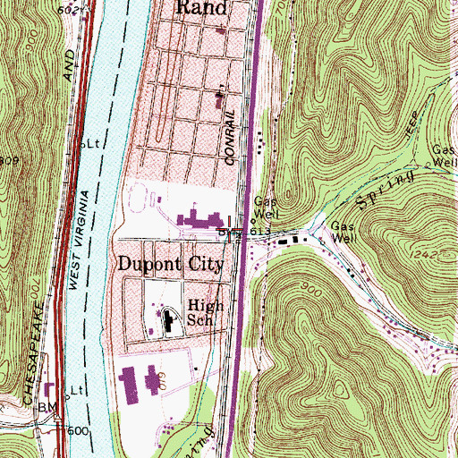 Topographic Map of Dupont City, WV