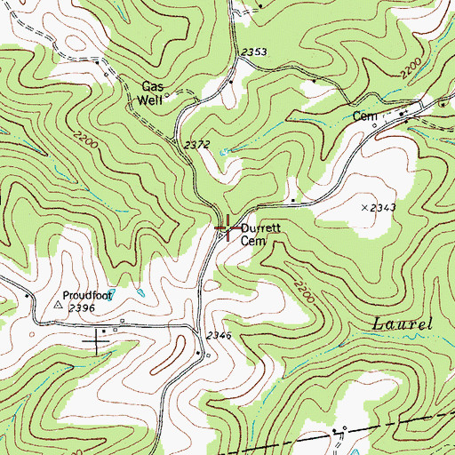 Topographic Map of Durrett Cemetery, WV