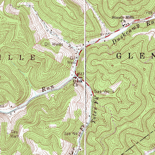 Topographic Map of Dusk Church, WV