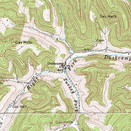 Topographic Map of Duskcamp Church, WV