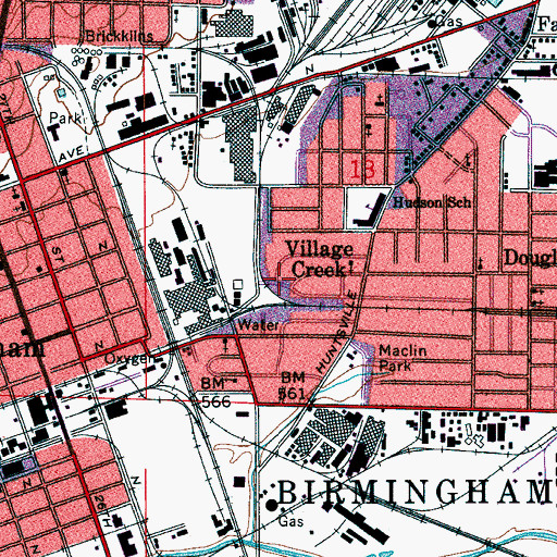 Topographic Map of Village Creek, AL