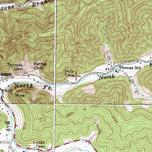 Topographic Map of Duty Cemetery, WV