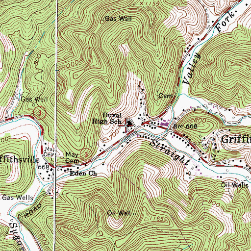 Topographic Map of Duval High School (historical), WV