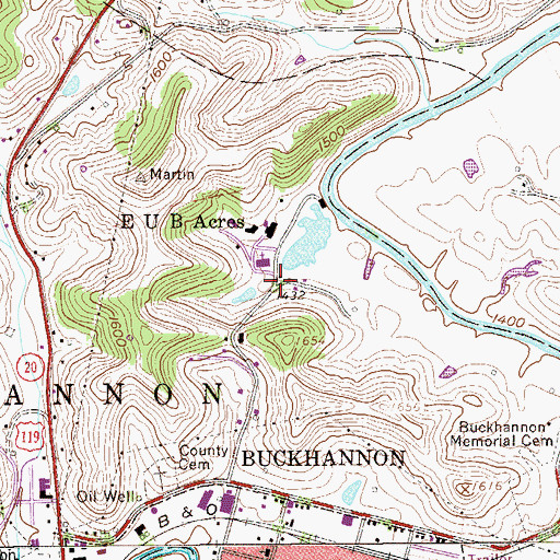 Topographic Map of EUB Acres, WV
