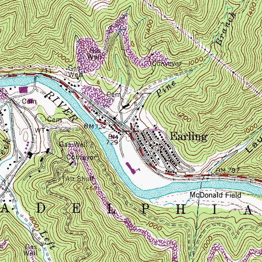 Topographic Map of Earling, WV