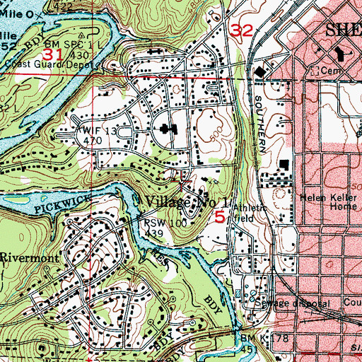 Topographic Map of Village Number 1, AL