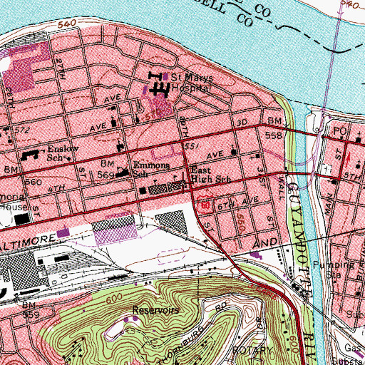 Topographic Map of East High School (historical), WV