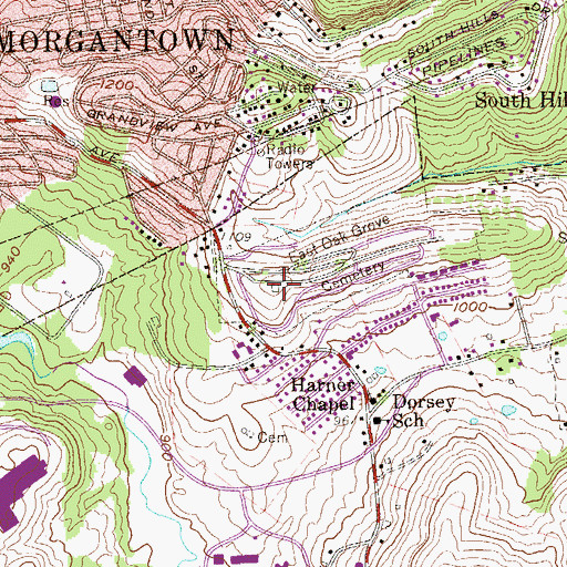 Topographic Map of East Oak Grove Cemetery, WV