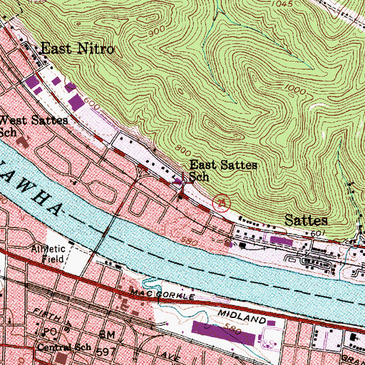 Topographic Map of East Sattes School (historical), WV