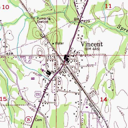 Topographic Map of Vincent, AL
