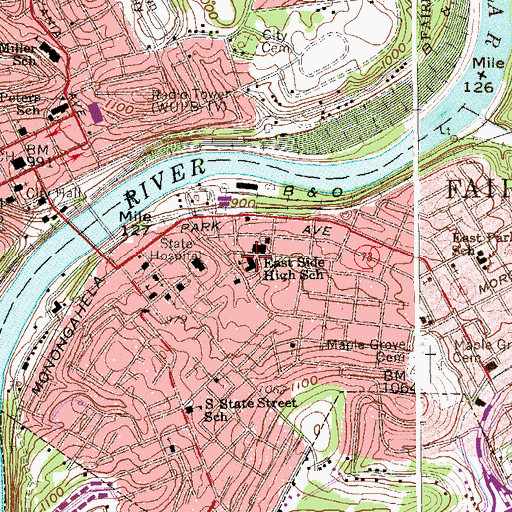Topographic Map of East Side High School (historical), WV