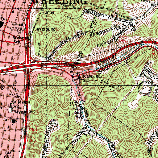 Topographic Map of East Twentyninth Street School (historical), WV