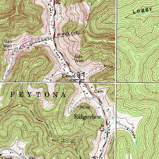 Topographic Map of Eastep Church, WV