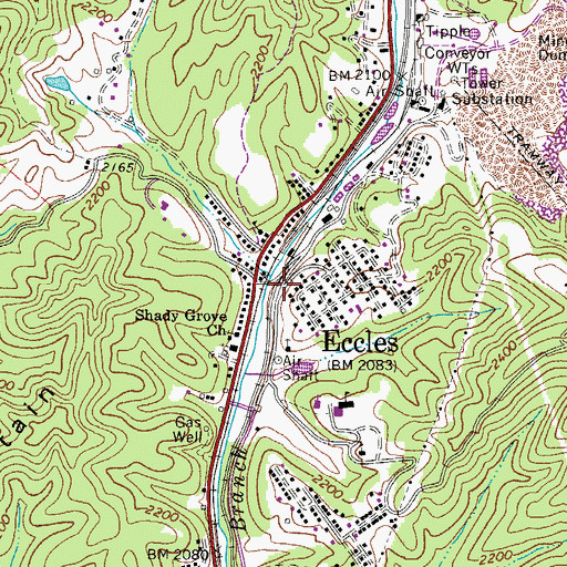 Topographic Map of Eccles, WV