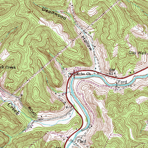 Topographic Map of Echo Church, WV