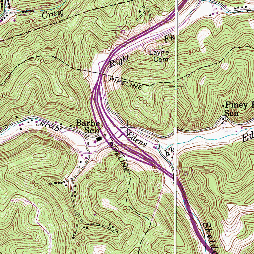 Topographic Map of Edens Fork, WV