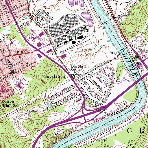 Topographic Map of Edgelawn School (historical), WV
