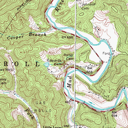 Topographic Map of Edwards Cemetery, WV