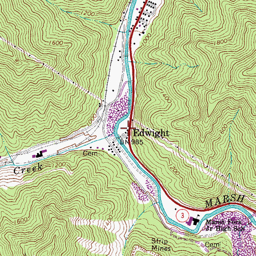 Topographic Map of Edwight, WV