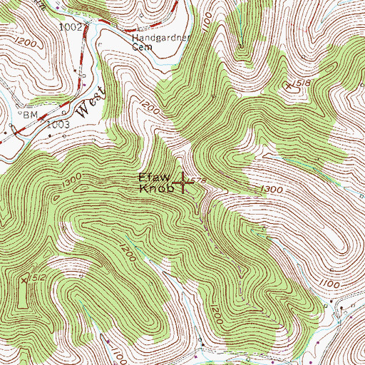 Topographic Map of Efaw Knob, WV