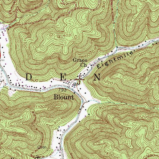 Topographic Map of Eightmile Hollow, WV