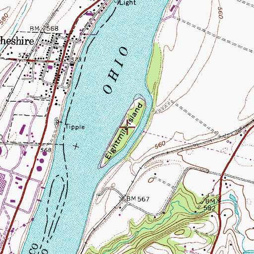 Topographic Map of Eightmile Island, WV