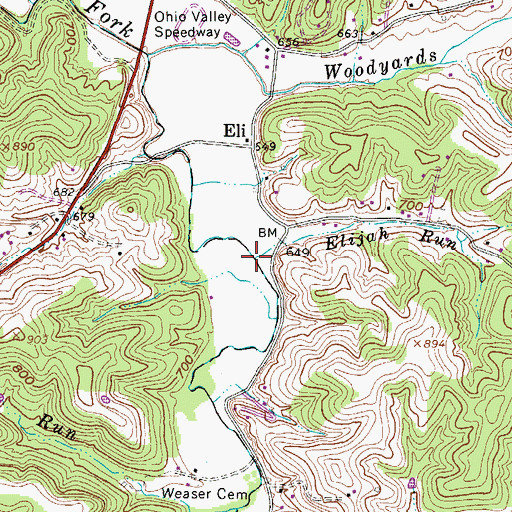 Topographic Map of Elijah Run, WV