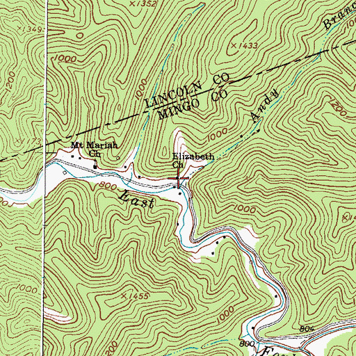 Topographic Map of Elizabeth Church, WV