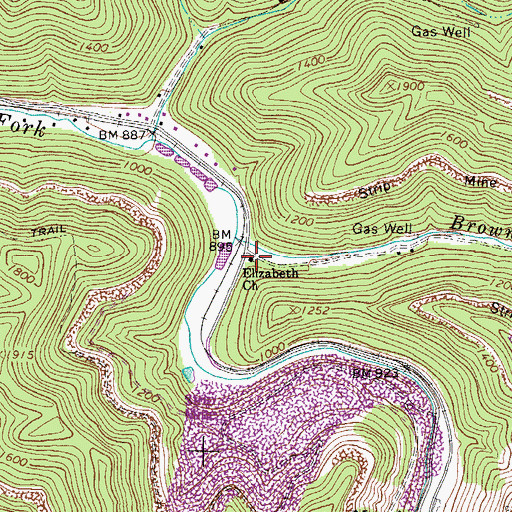 Topographic Map of Elizabeth Church, WV