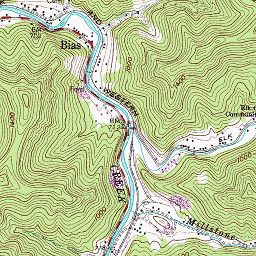 Topographic Map of Elk Creek, WV