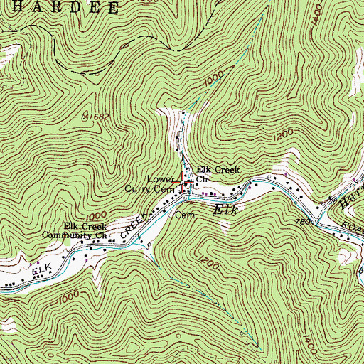 Topographic Map of Elk Creek Church, WV