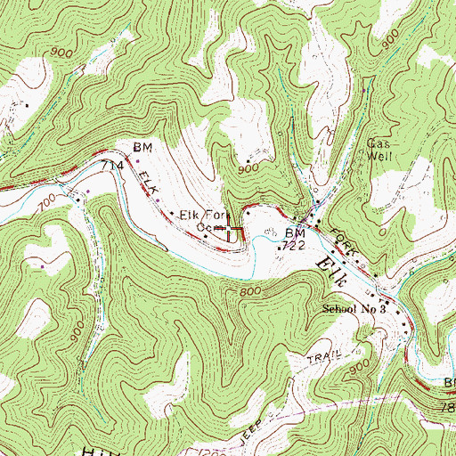 Topographic Map of Elk Fork Cemetery, WV