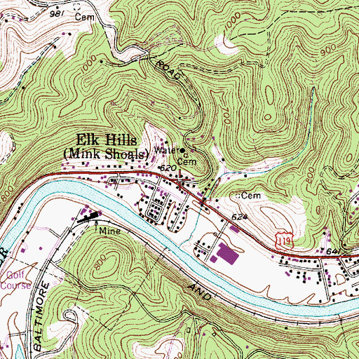 Topographic Map of Elk Hills, WV