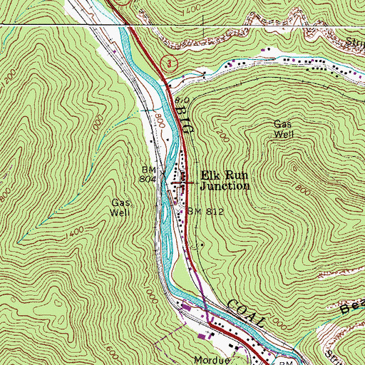 Topographic Map of Elk Run Junction, WV