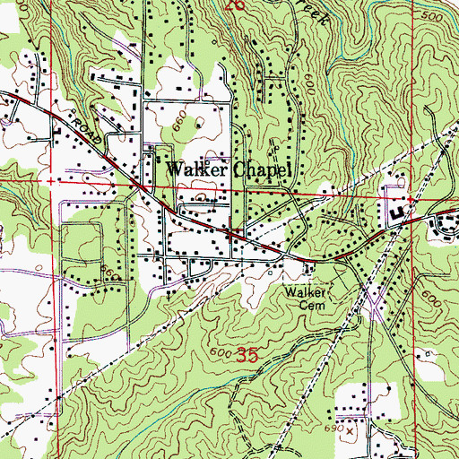 Topographic Map of Walker Chapel, AL