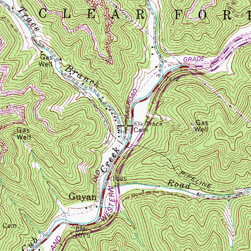 Topographic Map of Elk Trace Cemetery, WV