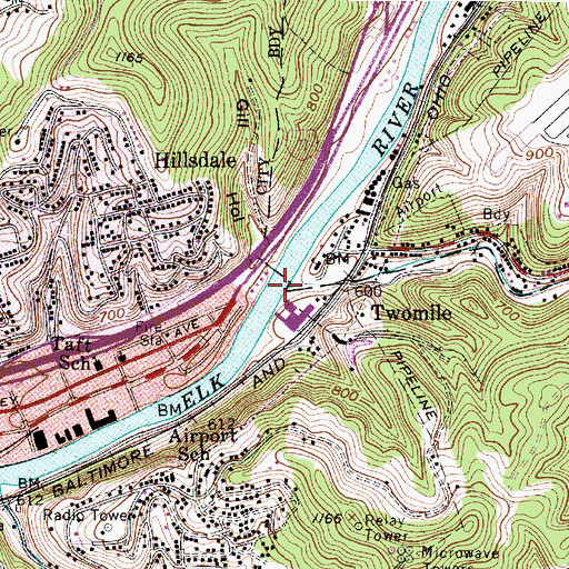 Topographic Map of Elk Twomile Creek, WV