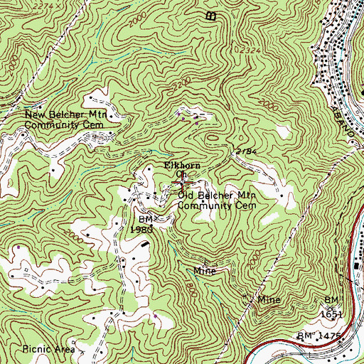 Topographic Map of Elkhorn Church, WV