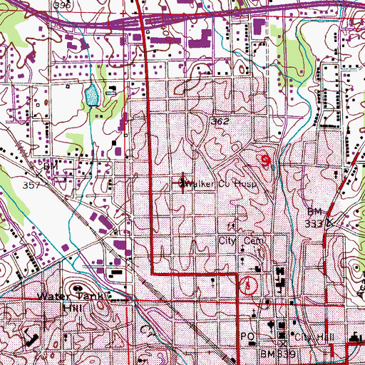 Topographic Map of Walker County Hospital, AL