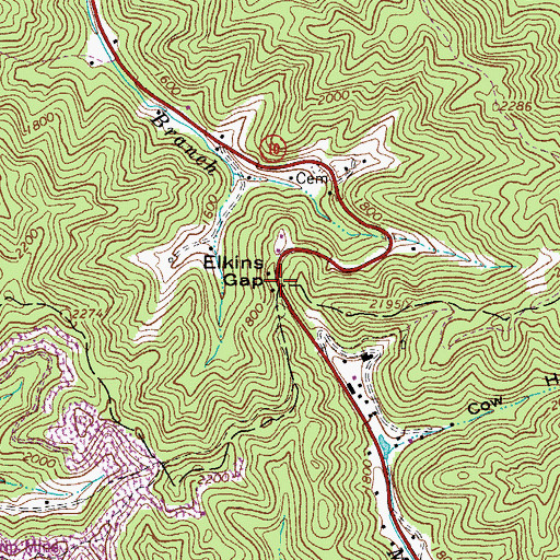 Topographic Map of Elkins Gap, WV