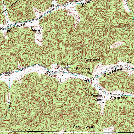 Topographic Map of Ellis Cemetery, WV