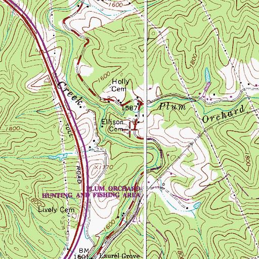 Topographic Map of Ellison Cemetery, WV
