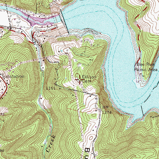 Topographic Map of Ellison Cemetery, WV
