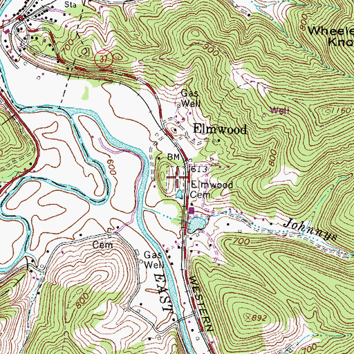 Topographic Map of Elmwood Cemetery, WV