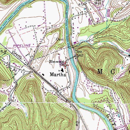 Topographic Map of Elmwood Church, WV