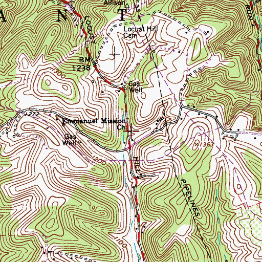 Topographic Map of Emmanuel Mission Church, WV