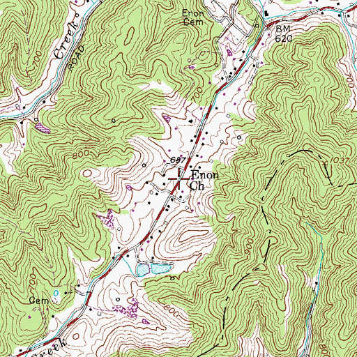 Topographic Map of Enom Church, WV