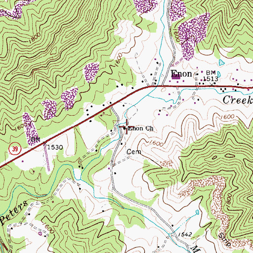 Topographic Map of Enon Church, WV